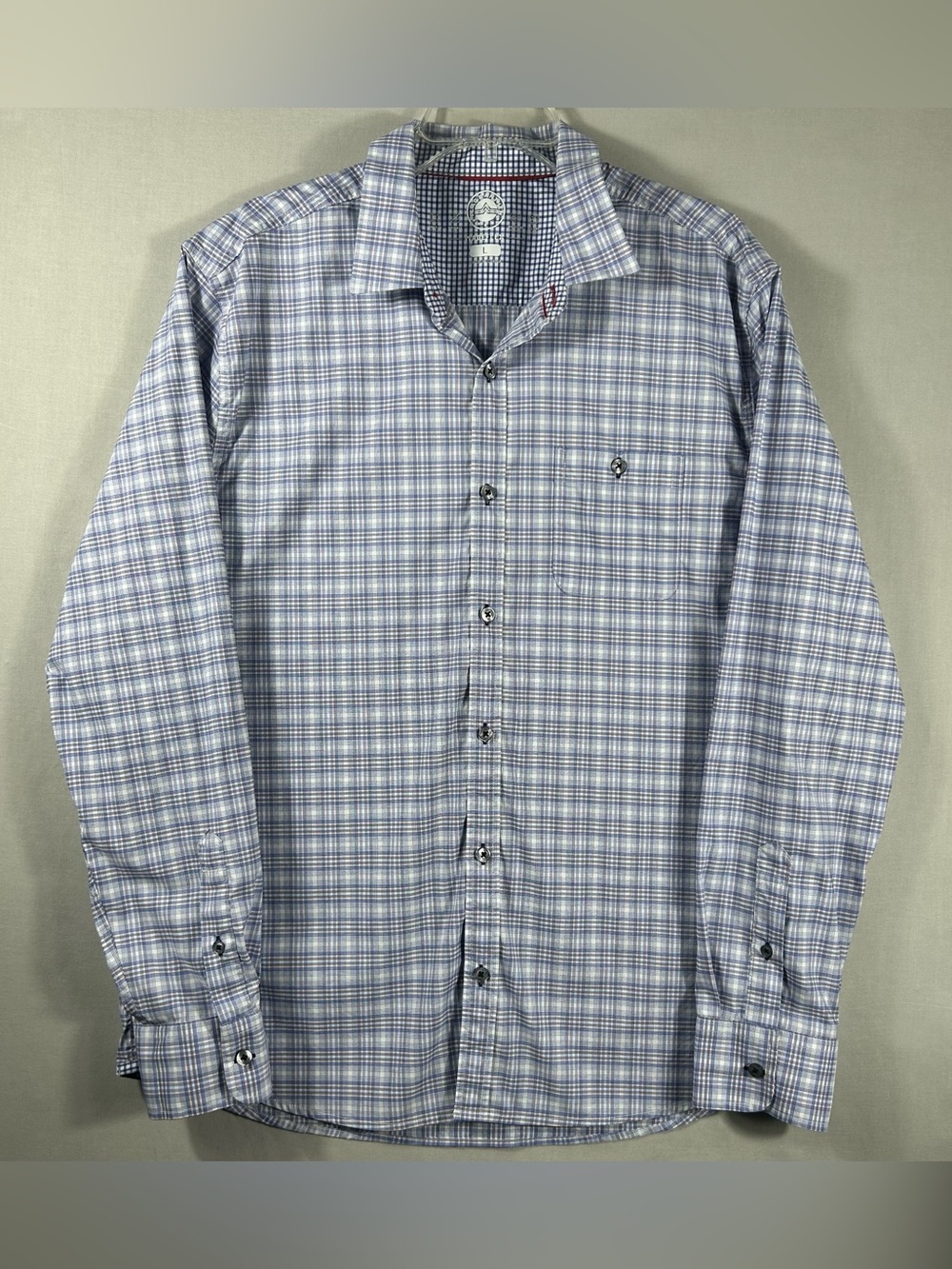 Flag & Anthem Madeflex Mens Large Blue White Plaid Shirt Button Long Sleeve